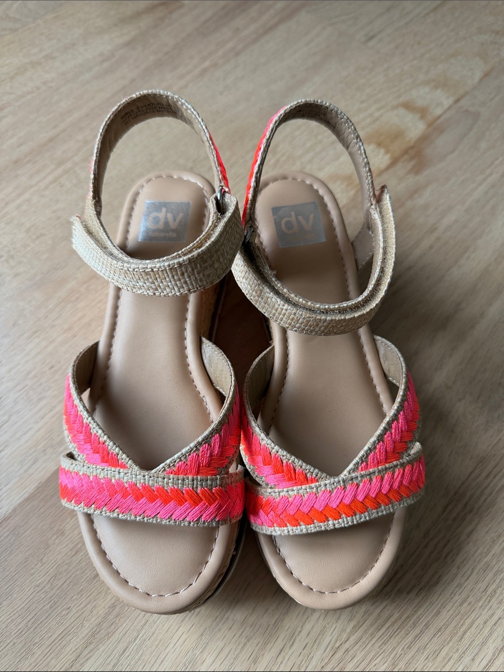 DV by Dolce Vita Girls Pink & Neon Orange Braided Strap wedge Sandal